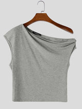 Men's Avant-Garde Asymmetrical Off-the-Shoulder Draped Tank SKUL65198