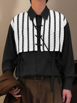 Men's Color Block Patchwork Tie Long Sleeve Shirt SKUL39394