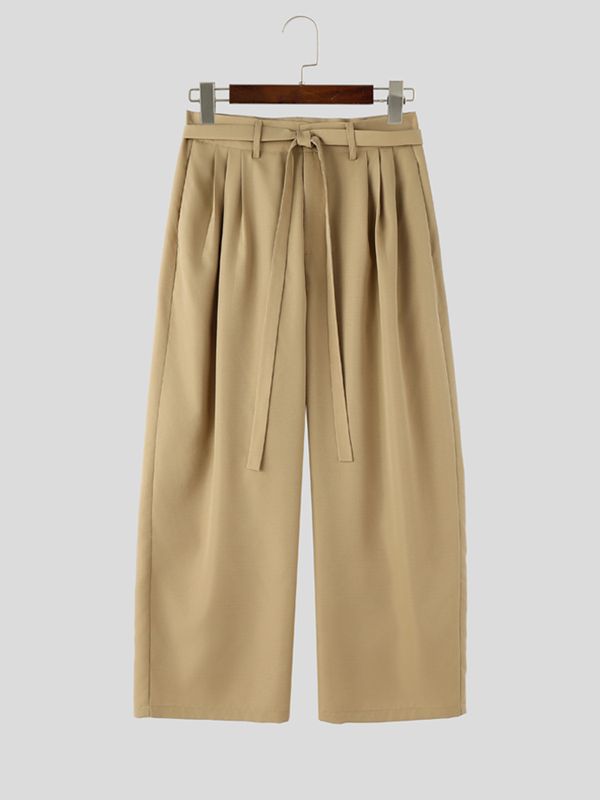 Men's Clean High Street Belted Pleated Wide-Leg Drape Pant SKUL78160