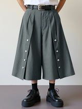 Men's Striped Button Casual Cropped Short SKUL23560