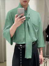 Men's Colorful Cotton Lace Up 3/4 Sleeve Shirt SKUL41015