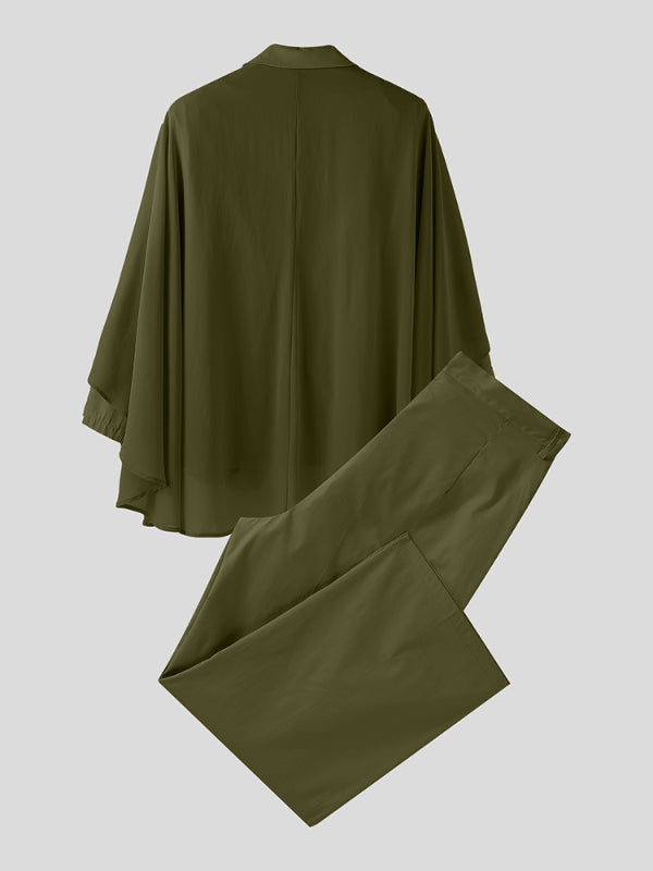 Men's Sheer Cape Patchwork Casual Two Pieces Outfit SKUL25765