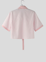 Men's Avant-Garde Cropped Pinstripe 3D Rose Necktie Shirt SKUL55388