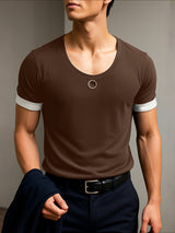 Men's Metal Ring Decor Crew Neck Short Sleeve T-Shirt SKUL25107