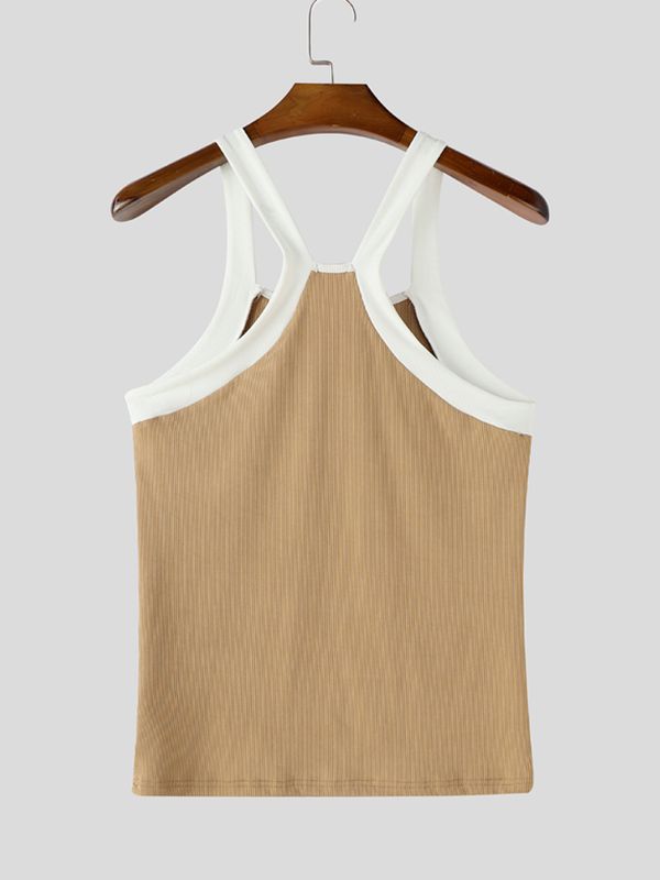 Men's Colorblock Square Neck Ribbed Knit Muscle Tank SKUL76581