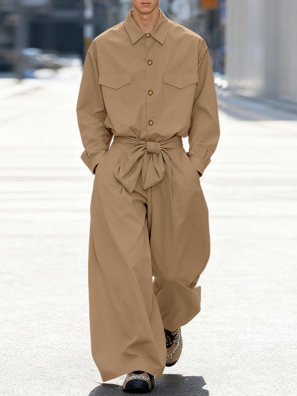 Men's Solid Color Casual Two Pieces Outfit SKUL40191