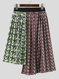 Mens Floral Print Patchwork Pleated Skirt SKUK27798