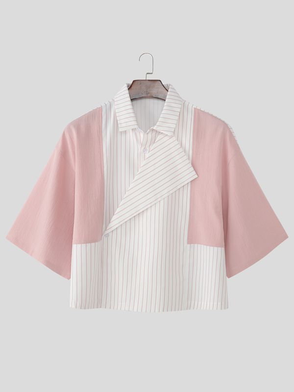Men's Striped Loose Patchwork Half Sleeve Shirt SKUL51976