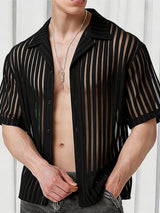 Men's Sheer Mesh Striped Short Sleeve Shirt SKUL55370