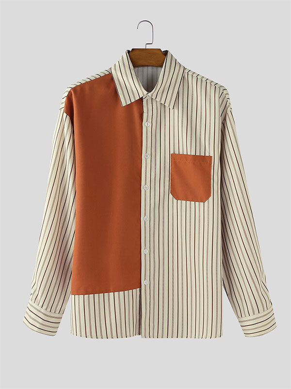Men's Colorblock Striped Long Sleeve Shirt SKUL27294