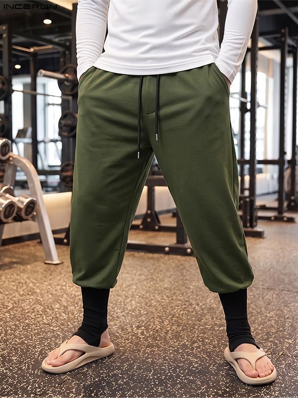 Men's Avant-Garde Gym Stirrup Leg Wrap 2-in-1 Drawstring Waist Full Length Pant SKUL84003