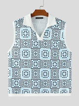 Mens Windowpane Pattern Casual Tank SKUL18857