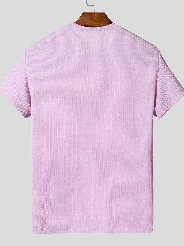 Men's Solid Color Textured Long Sleeve T-Shirt SKUL42541