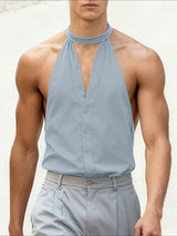 Men's Solid Color Halter Casual Sleeveless Shirt SKUL46164