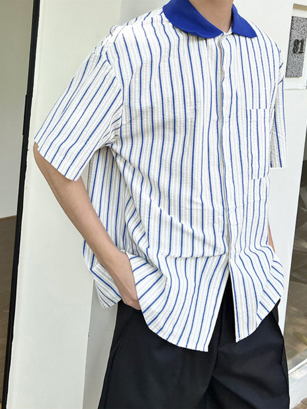 Mens Striped Loose Fit Short Sleeve Shirt SKUL16890