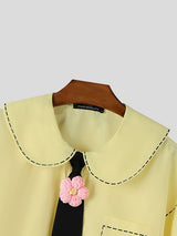 Men's Dashed Print 3D Floral Tie Long Sleeve Shirt SKUL39788