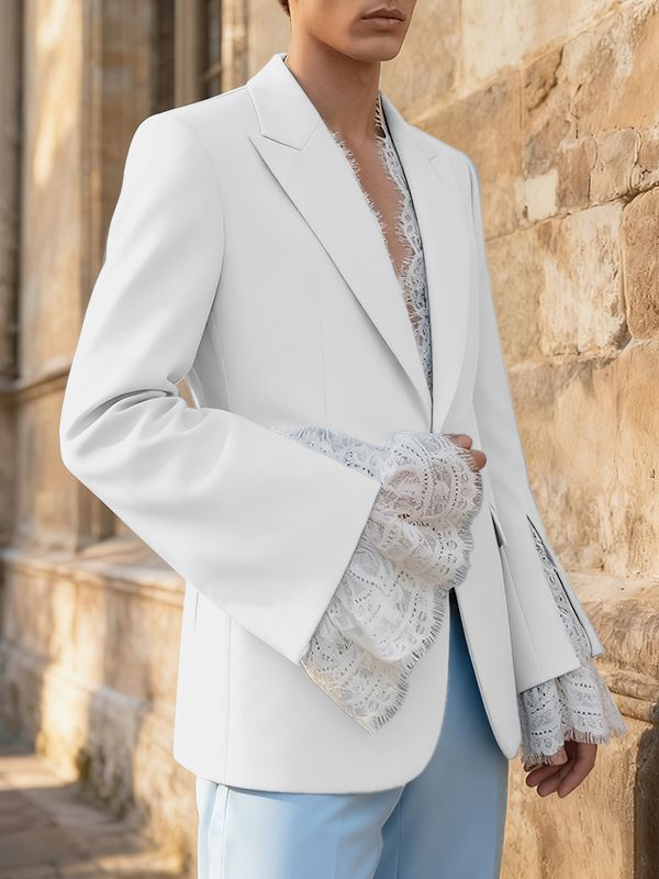 Men's Sheer Lace Patchwork Casual Blazer SKUL40304