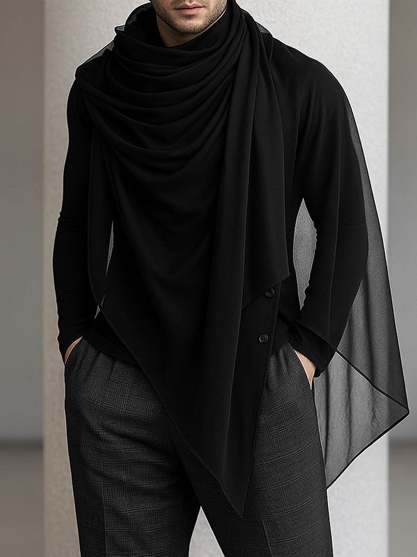 Men's Sheer Mesh Stacked Collar Long Sleeve T-Shirt SKUL32944