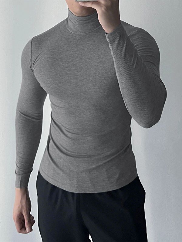 Men's Slim Fit Base Layer High Neck Long Sleeve T-Shirt SKUL35287