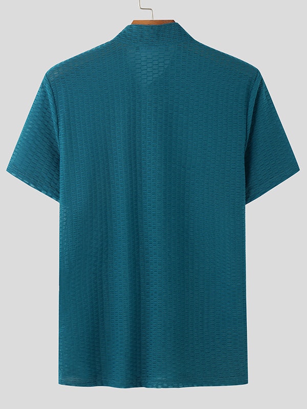 Mens Textured Stand Collar Short Sleeve Shirt SKUL02080