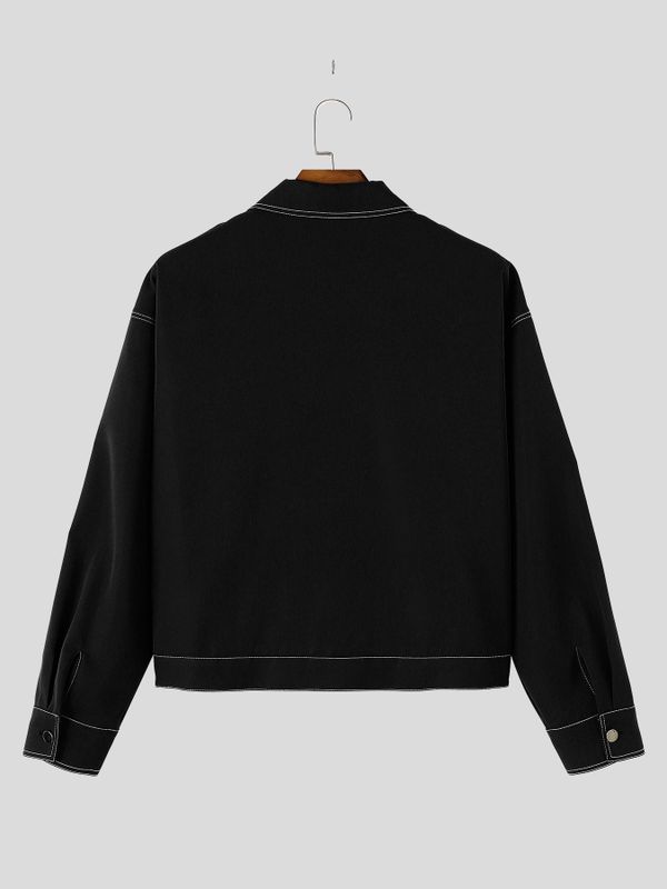 Men's Workwear Streetwear City Walk Contrast White Stitching Lapel Cropped Jacket SKUL84788