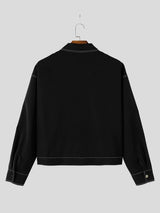 Men's Workwear Streetwear City Walk Contrast White Stitching Lapel Cropped Jacket SKUL84788