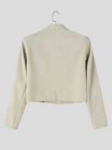 Men's Smart Chic Evening Gala Wide Lapel Gold Button Slit Cuff Cropped Blazer SKUL85521