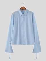 Men's Solid Color Textured Flared Sleeve Ribbon Shirt SKUL47938