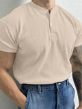 Mens Solid Waffle Knit Casual Henley Shirt SKUK40285