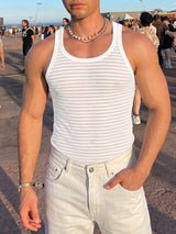 Men's Bodybuilding Display Sheer Striped Fit Tank SKUL71422