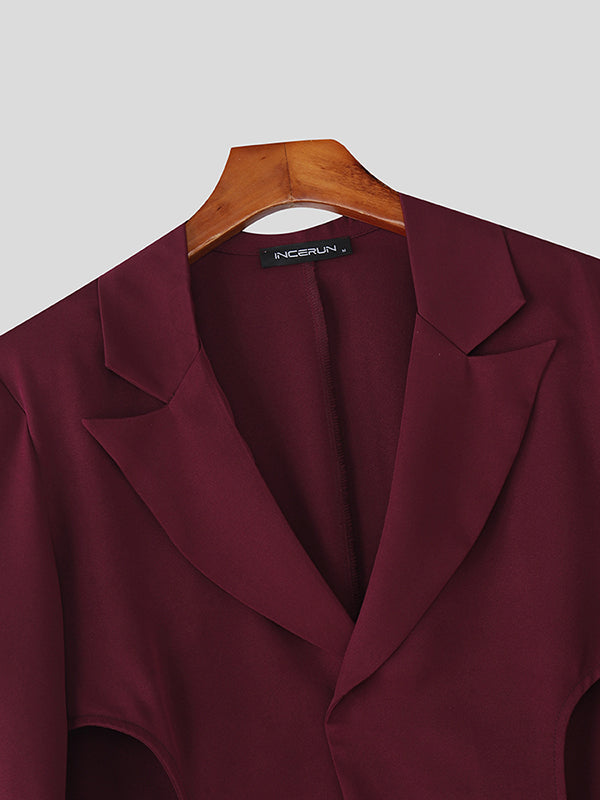 Men's Leather Buckle Side Cut Long Sleeve Blazer SKUL26926