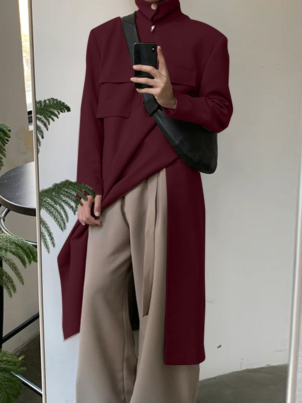 Mens Solid Color Modern Minimalist Trench Jacket SKUK77368