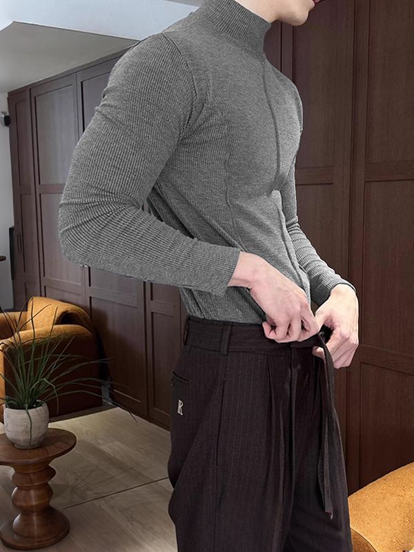 Men's Cut Line Mock Neck Knit Long Sleeve T-shirt SKUL42826