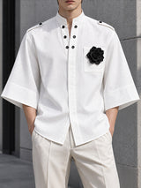 [Pre-order] Men's Zen Minimalist Art Exhibition 3D Flower Stand Collar Epaulet Shirt SKUL88391