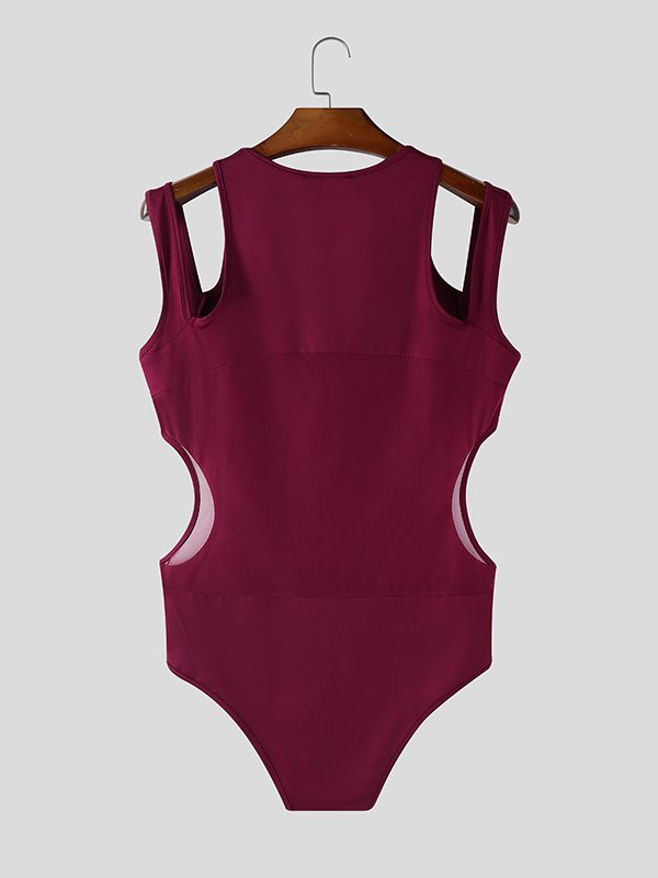 Men's Solid Color Deconstructed Cut Out Bodysuit SKUL50541