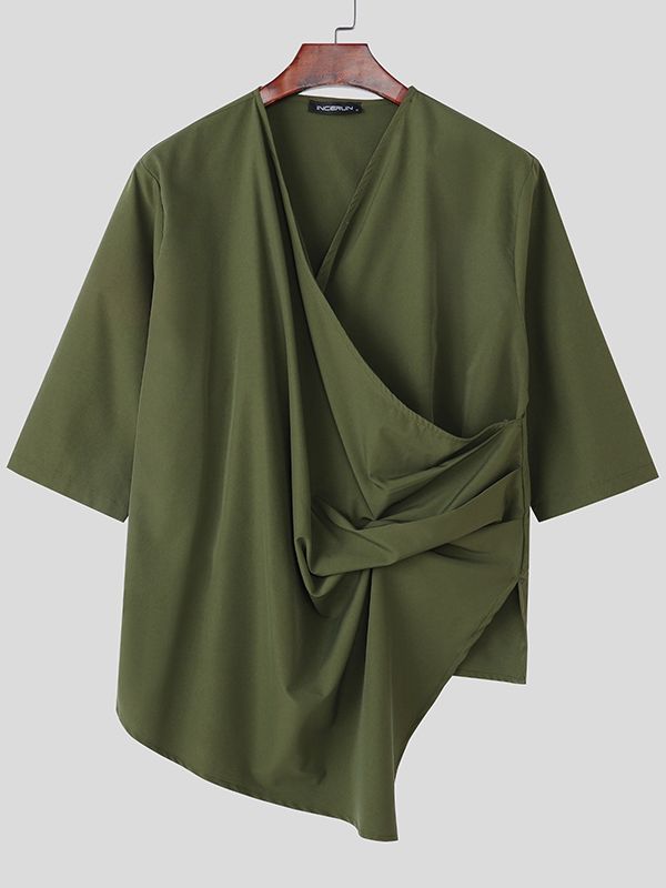 Men's Deconstructed Asymmetrical Placket Long Sleeve Shirt SKUL44018