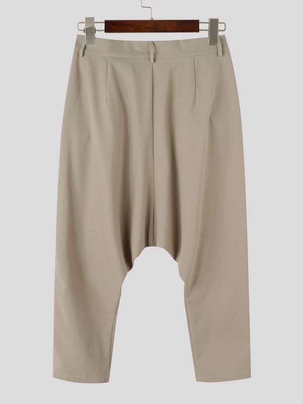 Men's Avant-Garde Techwear Side Drawstring Ruched Low Drop Crotch Tapered Cuff Ankle Length Harem Pant SKUL84024
