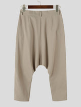 Men's Avant-Garde Techwear Side Drawstring Ruched Low Drop Crotch Tapered Cuff Ankle Length Harem Pant SKUL84024
