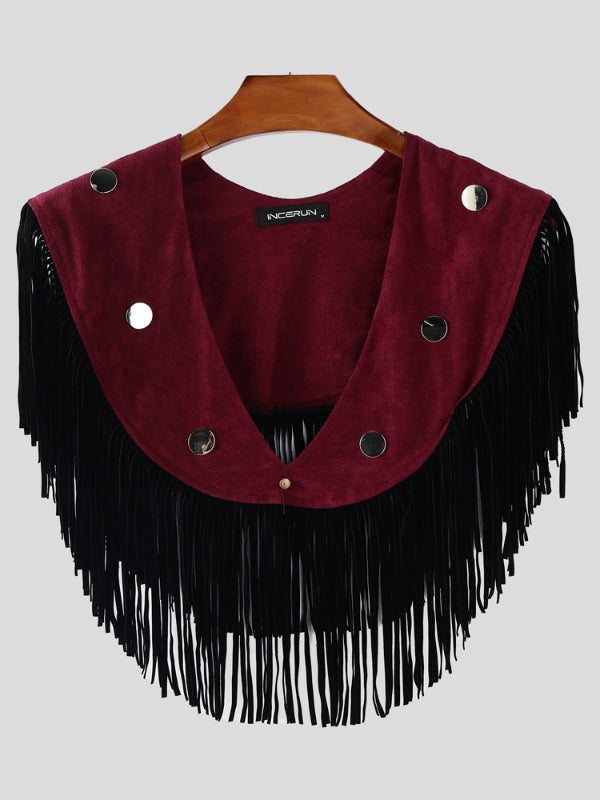 Men's Fashion Fringe Patchwork Cloak SKUL22296
