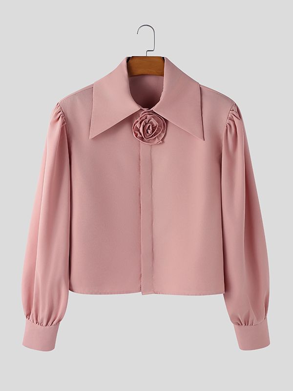 Men's 3D Floral Patchwork Cropped Long Sleeve Shirt SKUL45336