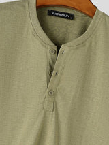 Men's Smart Casual Textured Long-Sleeve Henley Placket T-shirt SKUL78030