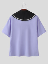 Men's Preppy Sailor Collar Contrast Color Short Sleeve Shirt SKUL41203