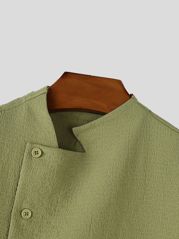 Men's Single Row Button Textured Short Sleeve Shirt SKUL56072