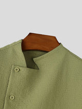 Men's Single Row Button Textured Short Sleeve Shirt SKUL56072