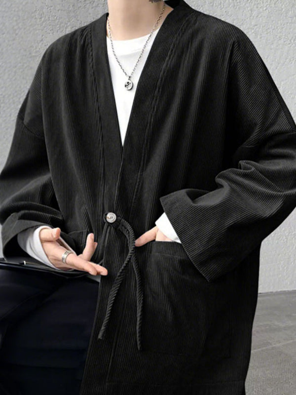 Men's Solid Texture Corduroy Long Sleeve Cardigan SKUL28336