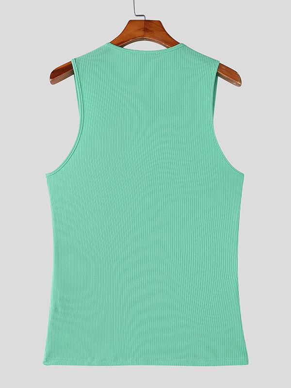 Men's Avant-Garde High-Street Aesthetic Deconstructed Multi-Cutout Ribbed Fitted Muscle Tank SKUL69231