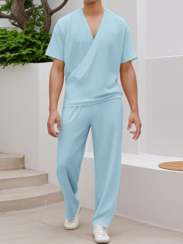 Mens Solid Color Textured Casual Two Pieces Outfit SKUL15627