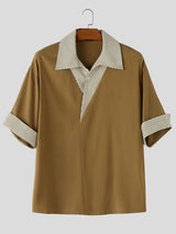 Men's Modern City Boy Relaxed Faux-Layered Asymmetrical Pinstripe Patchwork Shirt SKUL60214