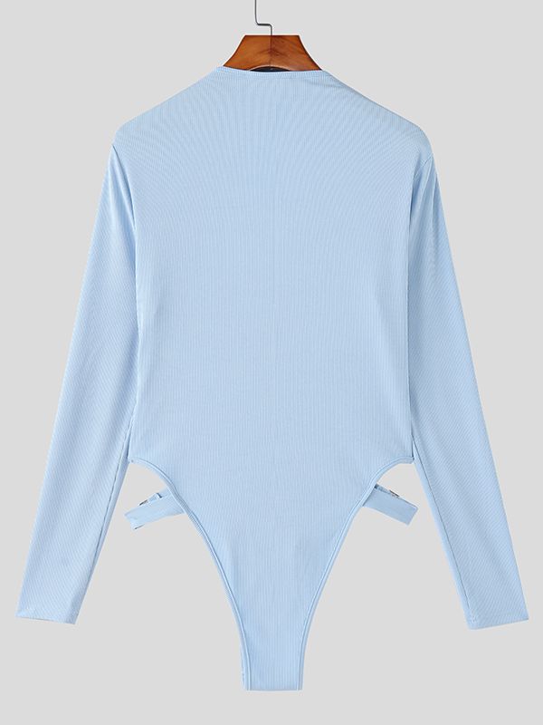 Men's Deconstructed Solid Color Metal Button Bodysuit SKUL50135