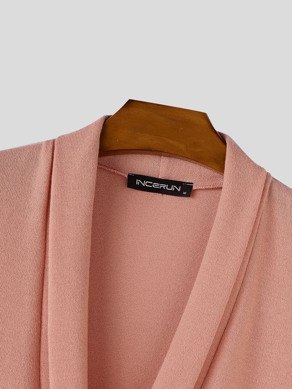 Men's Avant-Garde Shawl Collar Wrap Asymmetrical Slanted Hem Shirt SKUL62050